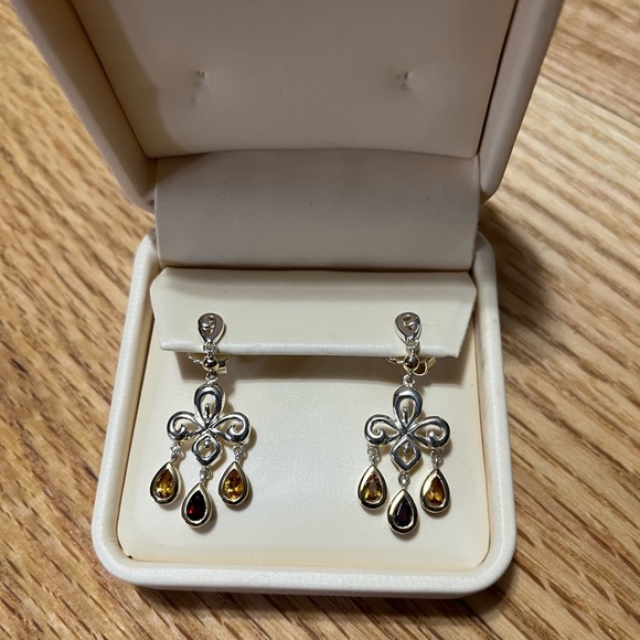 925 Silver Citrine and Garnet Chandelier Earrings